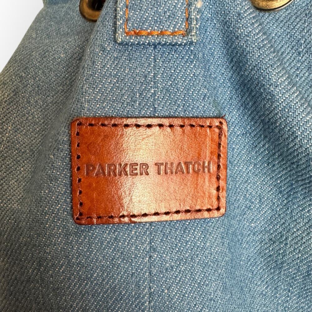 Parker Thatch Morgan Denim Leather Bucket Bag Rare Edition Drawstring EUC - Picture 10 of 16